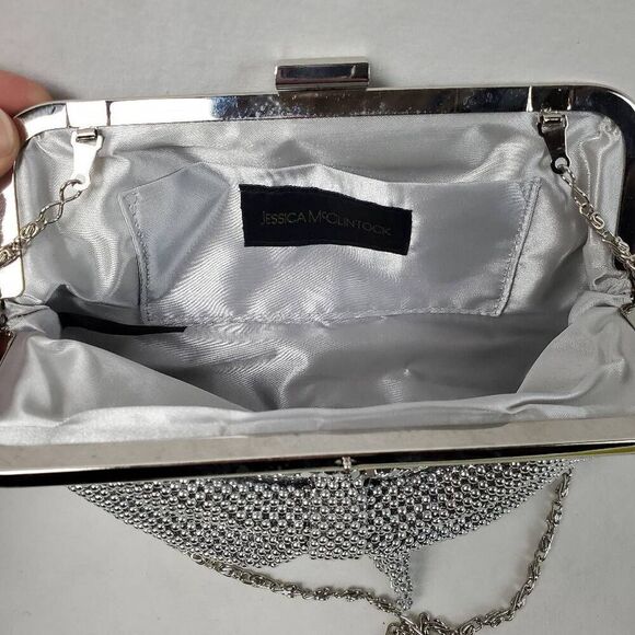 Jessica McClintock Silver Mesh Evening Bag Clutch Purse With Chain Strap – 9x4.5 - Picture 6 of 7